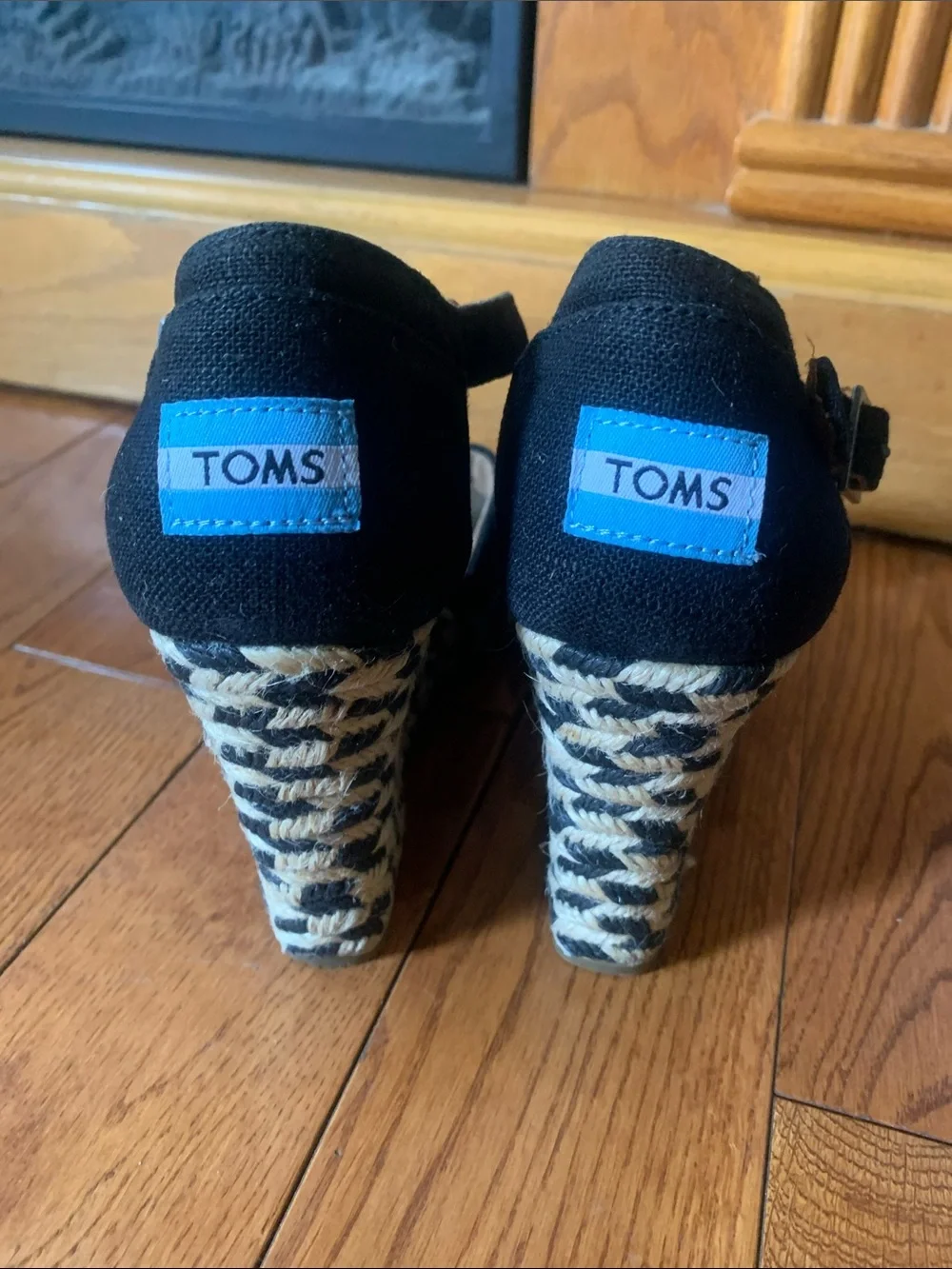 TOMS Black Woven Espadrille Wedge Sandals
